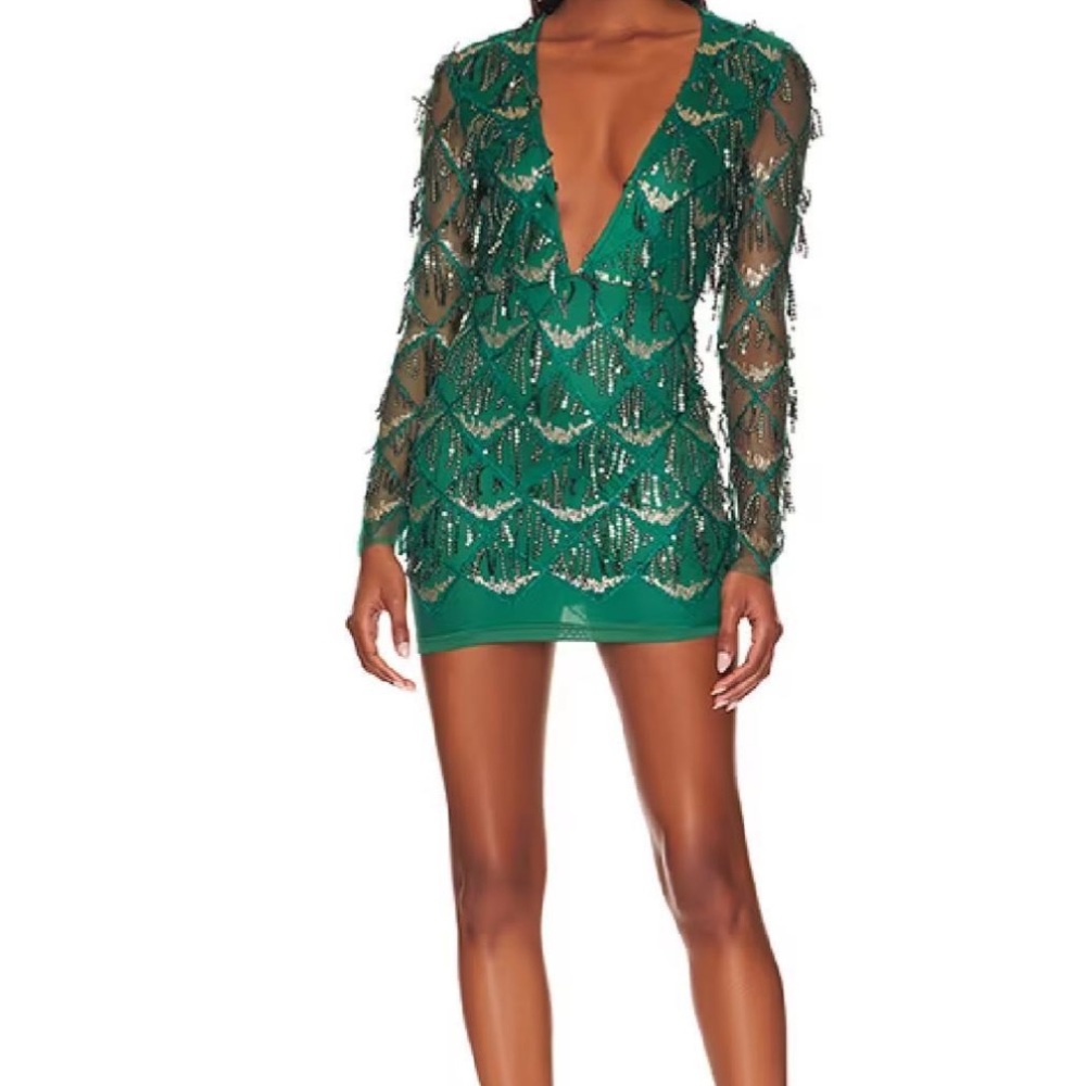 Superdown green and gold mini dress